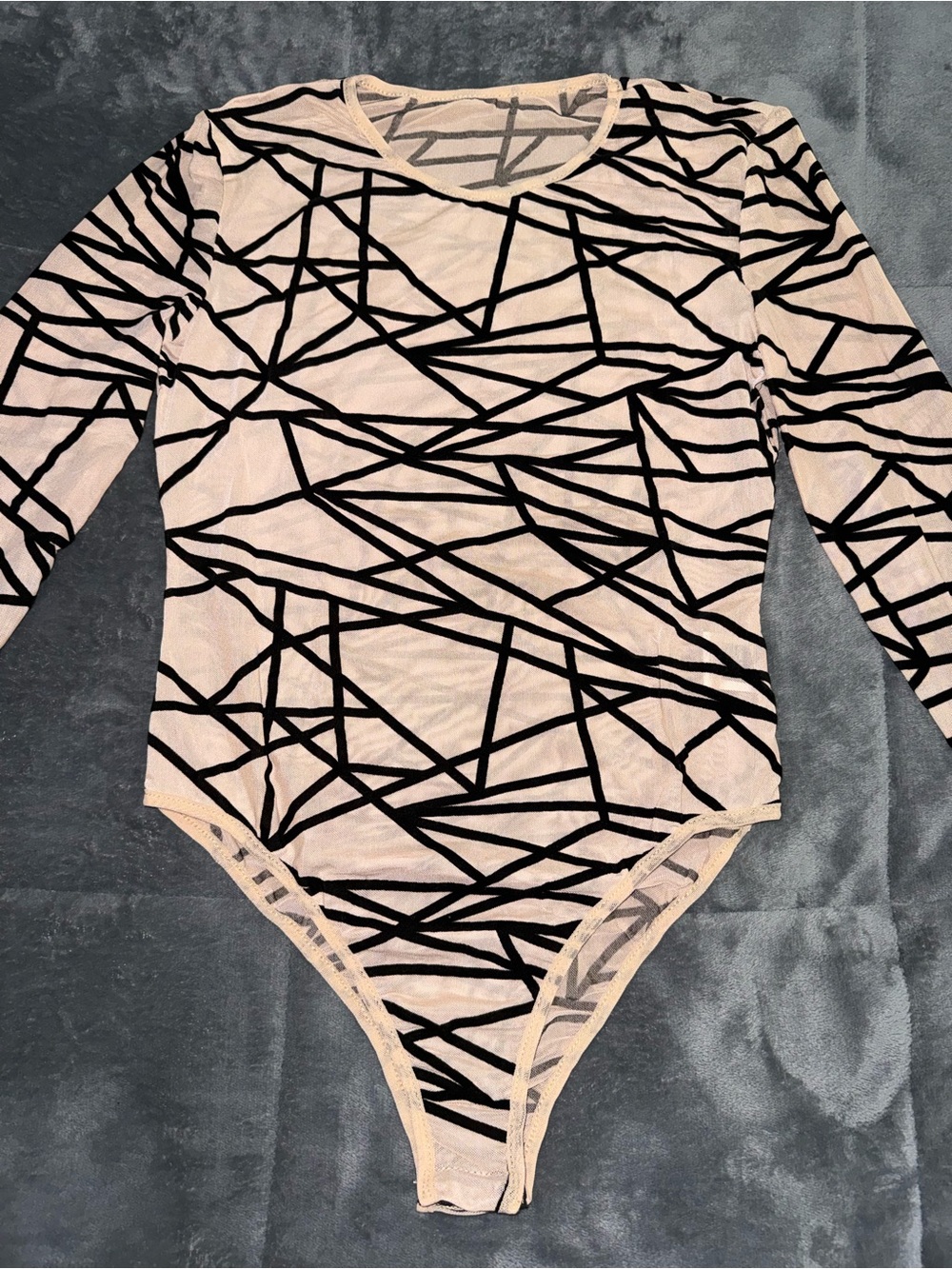Long-Sleeve tan Geometric Print Bodysuit